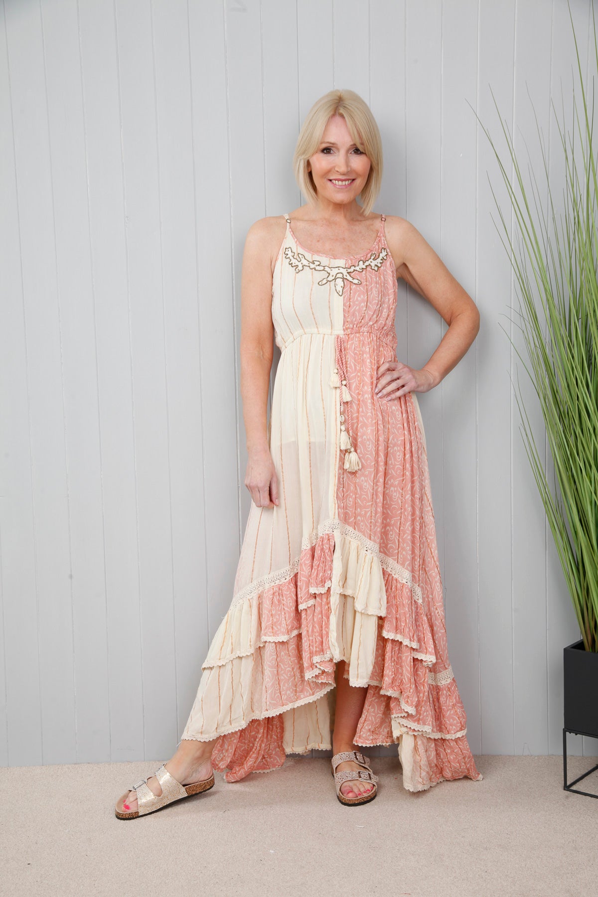 Daria Drape Tiered Dress Peachy Pink