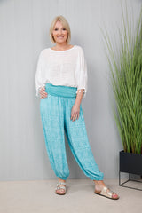 Elephant Print Harem Pants Aqua