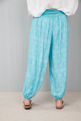 Elephant Print Harem Pants Aqua