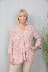 Ditsy Flowered Top Blush Pink