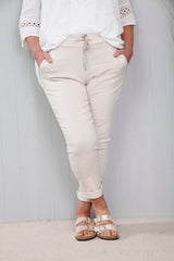 Lurex Tie Magic Pants Beige