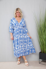 Tribal Print Dress Royal Blue