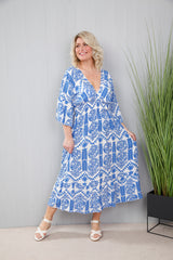 Tribal Print Dress Royal Blue