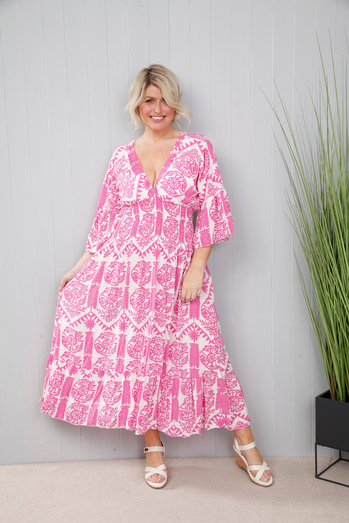 Tribal Print Dress Fuchsia