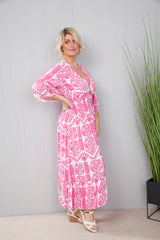 Tribal Print Dress Fuchsia