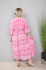 Tribal Print Dress Fuchsia