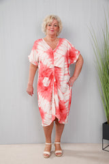 Tie Dye Twist Dress Coral