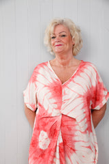 Tie Dye Twist Dress Coral