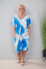 Tie Dye Twist Dress Blue