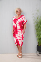 Tie Dye Twist Dress Fuchsia