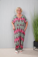 Curve Pink Zig Zag Print Jumpsuit