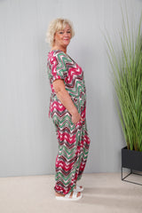 Curve Pink Zig Zag Print Jumpsuit