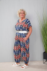 Curve Blue Zig Zag Print Jumpsuit