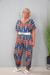 Curve Blue Zig Zag Print Jumpsuit