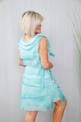 Silk Rosalie Ruffle Tunic Aqua