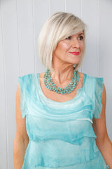 Silk Rosalie Ruffle Tunic Aqua