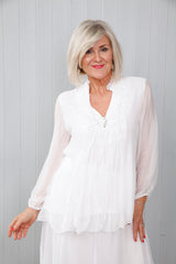 Silk Frill Blouse White