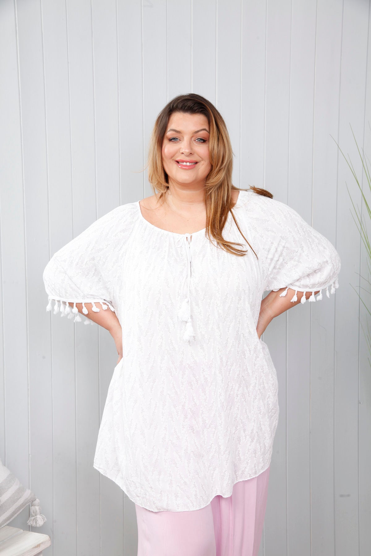 Curve Blossom Bardot Tunic White