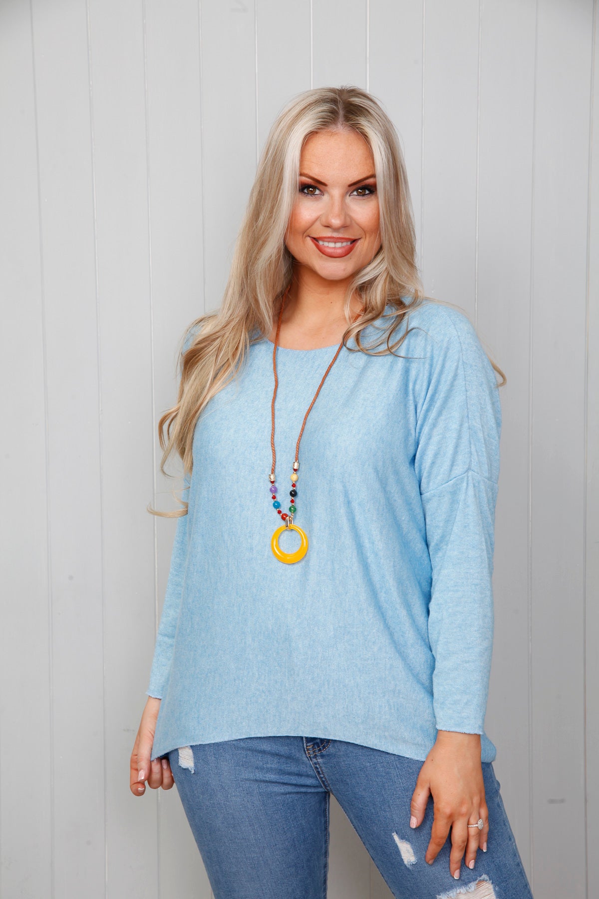 Harper Beaded Necklace Top Sky Blue