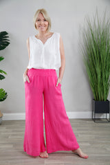 Linen Palazzo Pants Fuchsia