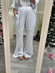 Crinkle Cotton Palazzo Trouser White