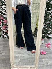 Crinkle Cotton Palazzo Trouser Black