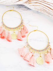 Hoop Tassel Earrings Pink