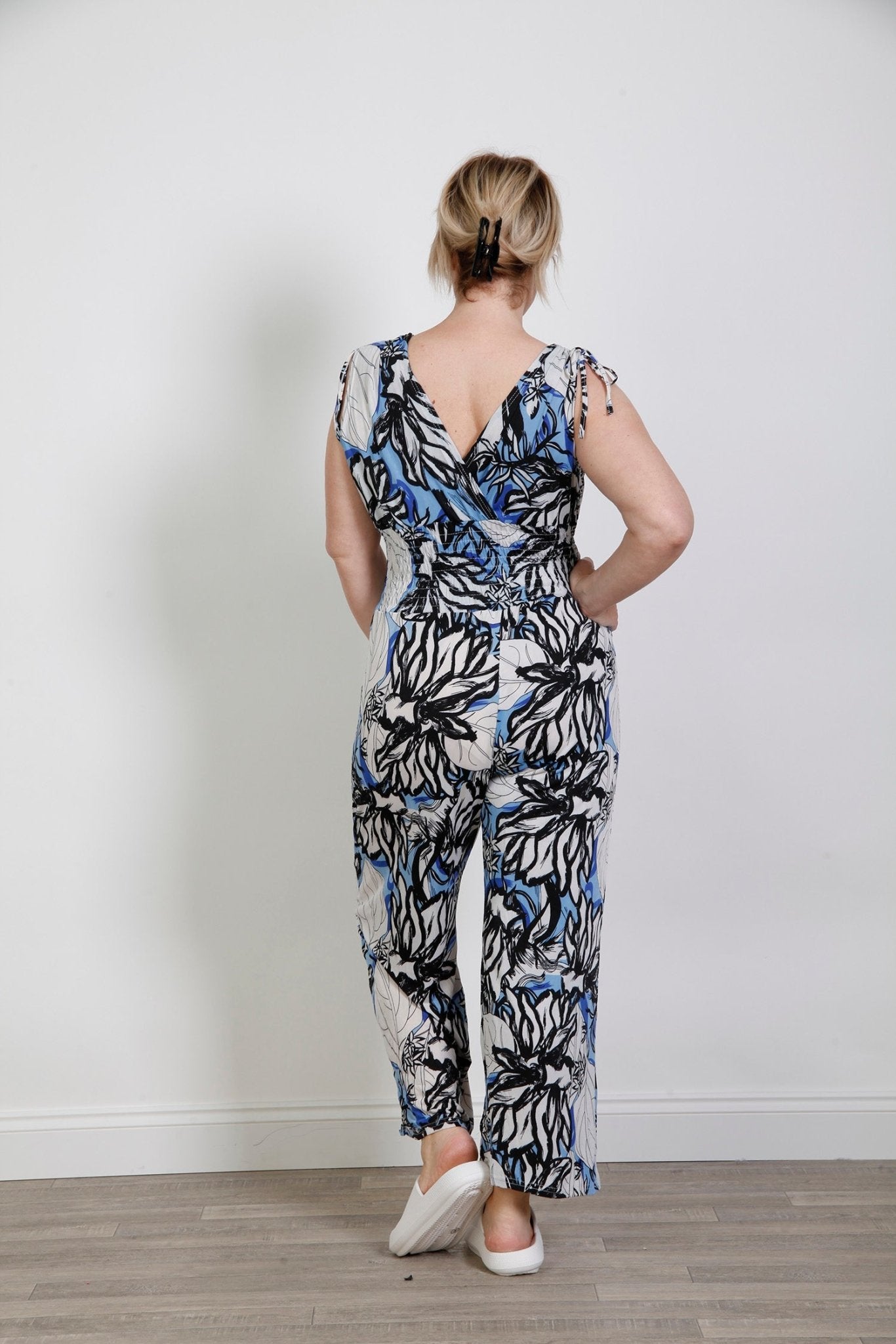 Artistic Flowered Jumpsuit Blue - bestacaiberryselect