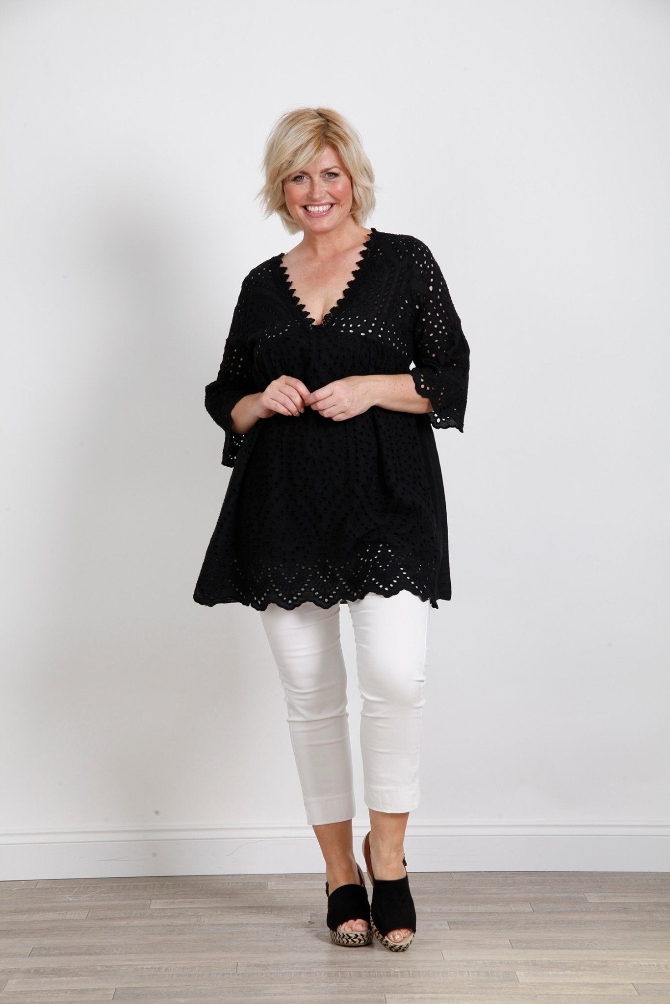 Black Joanna Scalloped Trim Tunic - bestacaiberryselect