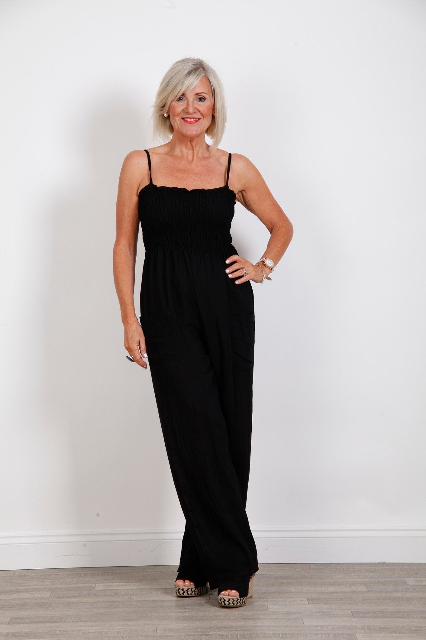 Black Patch Pocket Jumpsuit - bestacaiberryselect