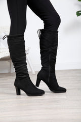 Black Slouch Knee High Heeled Boots - bestacaiberryselect