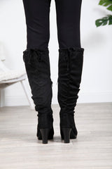 Black Slouch Knee High Heeled Boots - bestacaiberryselect