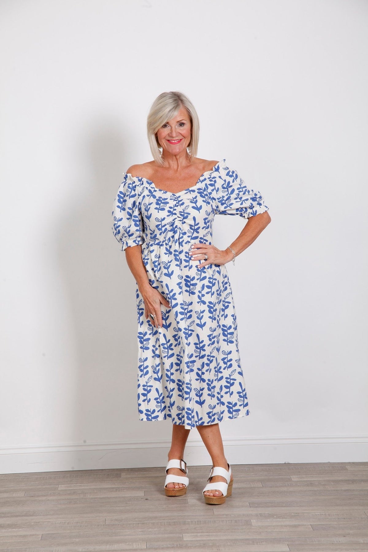 Blue Bardot Petal Midi Dress - bestacaiberryselect