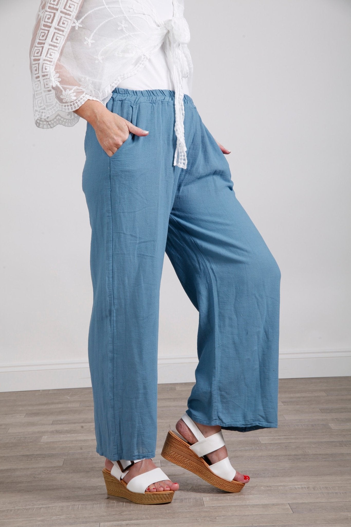 Cotton Palazzo Trousers Denim Blue - bestacaiberryselect