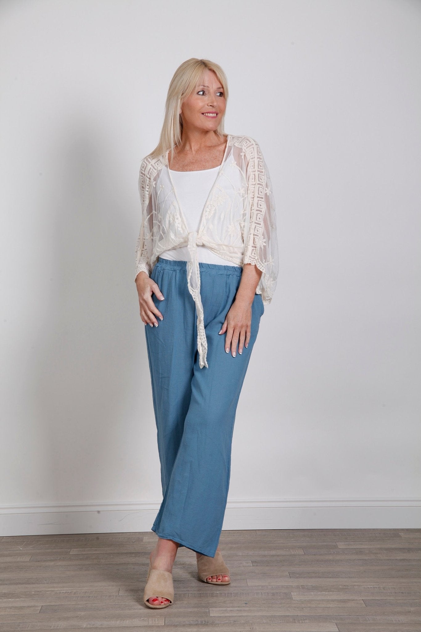 Cotton Palazzo Trousers Denim Blue - bestacaiberryselect