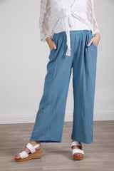 Cotton Palazzo Trousers Denim Blue - bestacaiberryselect