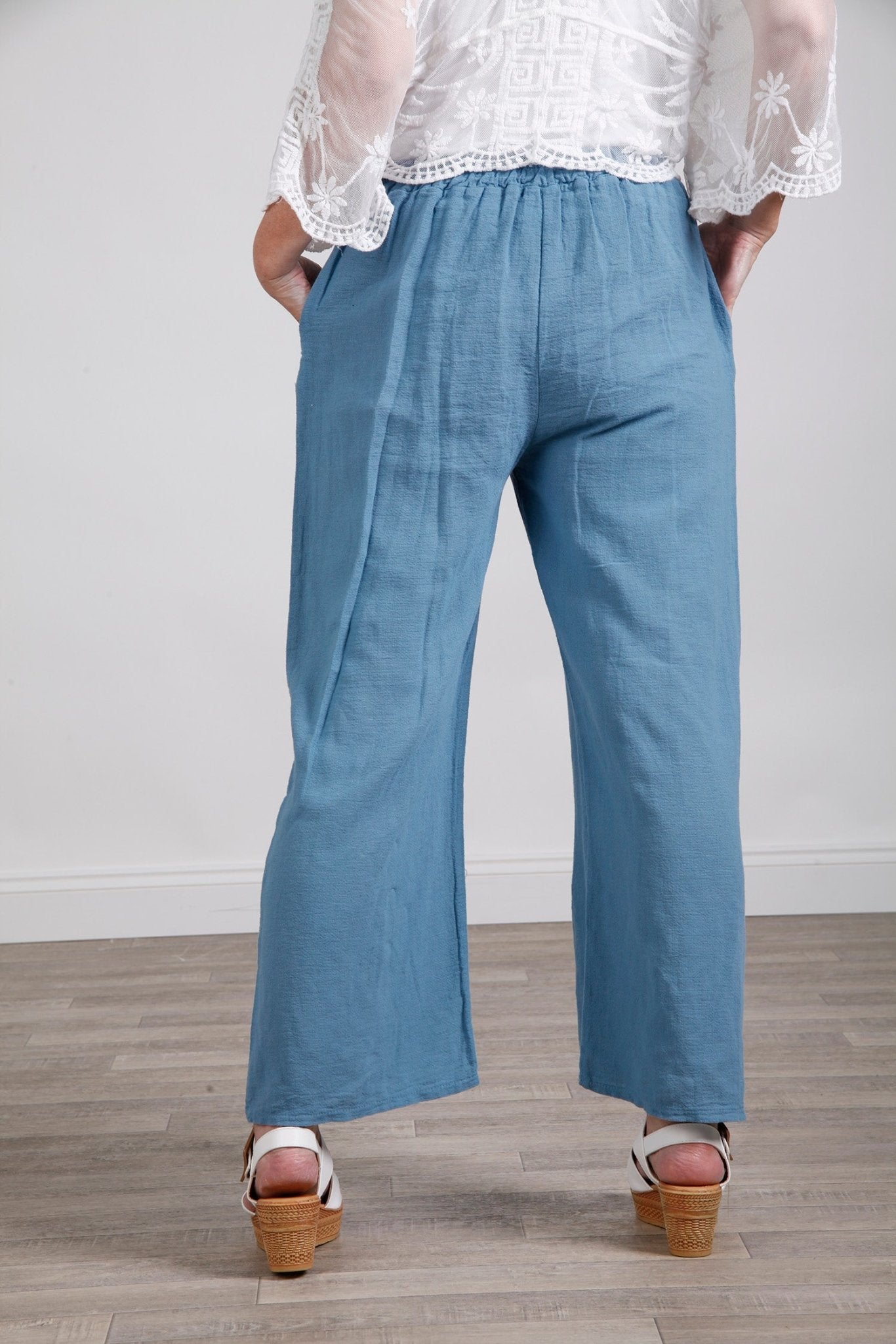 Cotton Palazzo Trousers Denim Blue - bestacaiberryselect