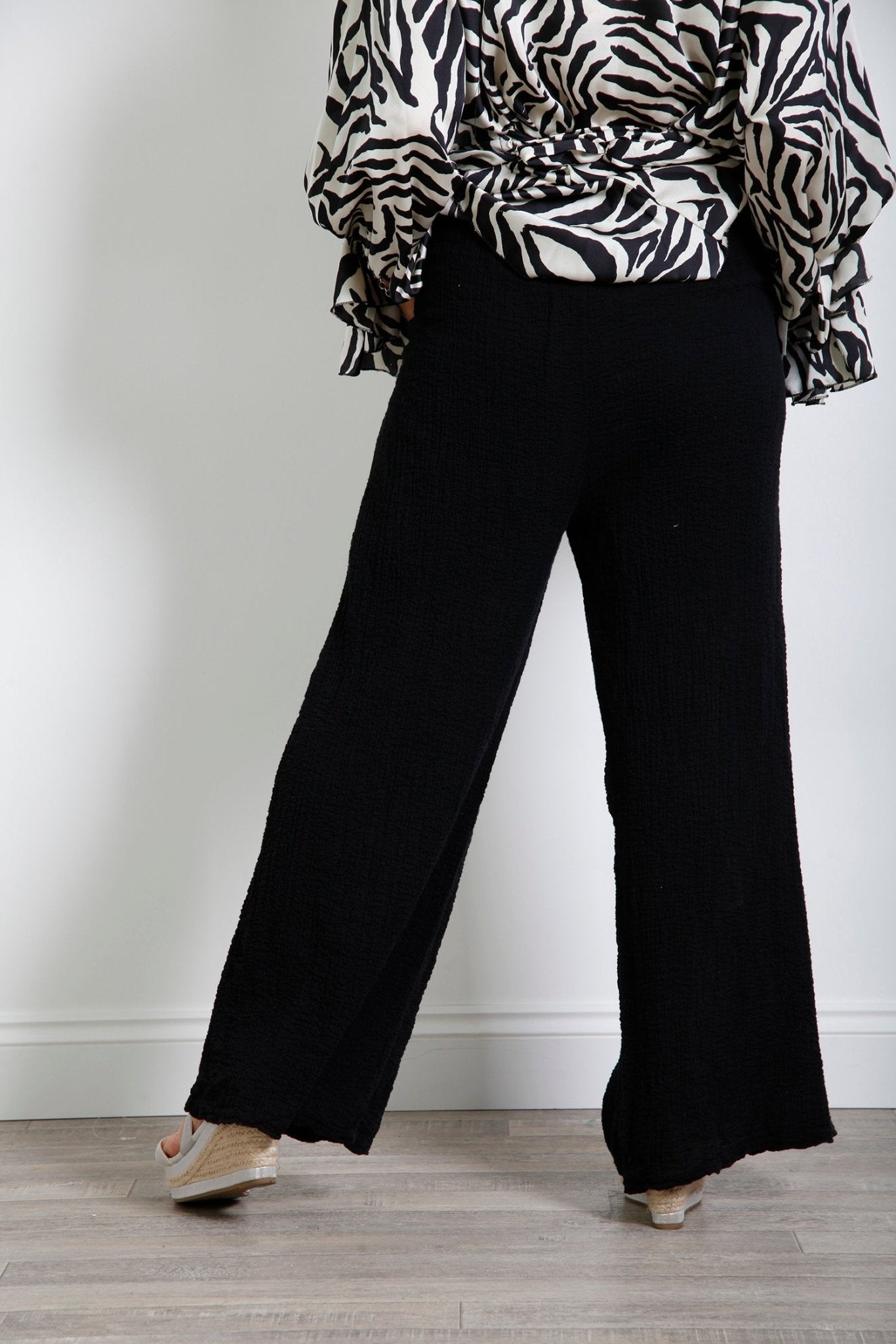 Crinkle Cotton Palazzo Trouser Black - bestacaiberryselect