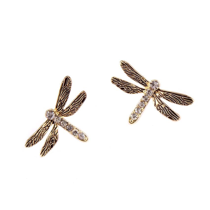 Gold Crystal Dragonfly Earrings