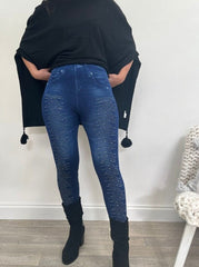 Denim Blue Diamante Leggings - bestacaiberryselect