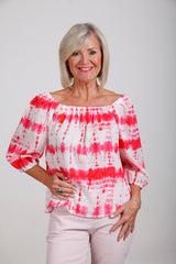 Fuchsia Tie Dye Splash Bardot Top - bestacaiberryselect