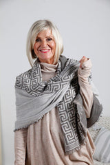 Geometric Grey Frayed Hem Scarf - bestacaiberryselect