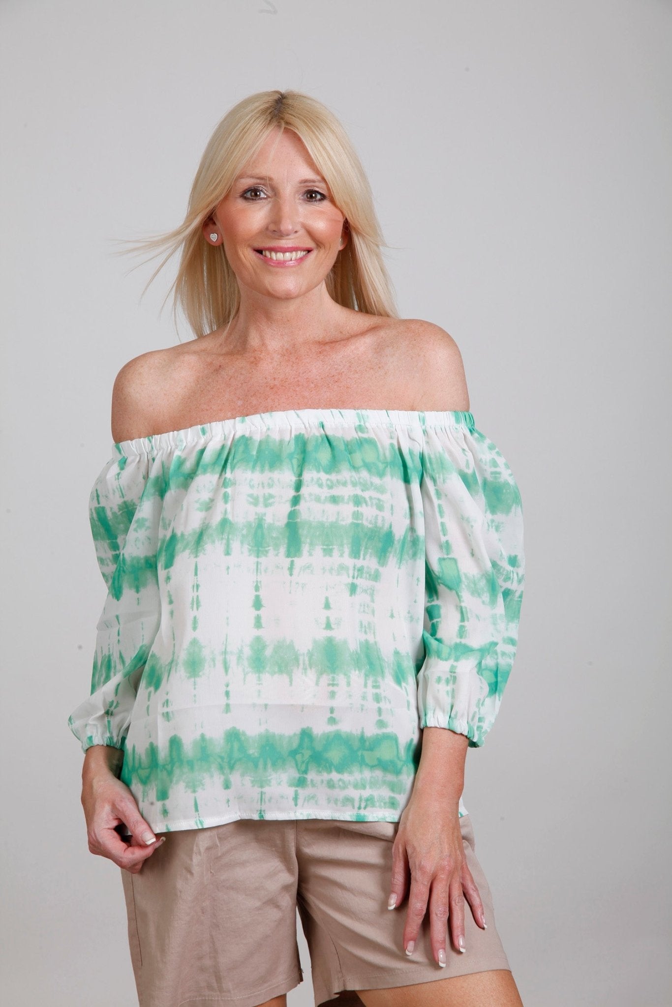 Green Tie Dye Splash Bardot Top - bestacaiberryselect