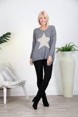 Grey V Neck Star Jumper - bestacaiberryselect