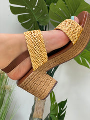 Woven Block Heel Sandals Yellow