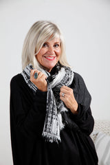 Monochrome Frayed Hem Scarf - bestacaiberryselect