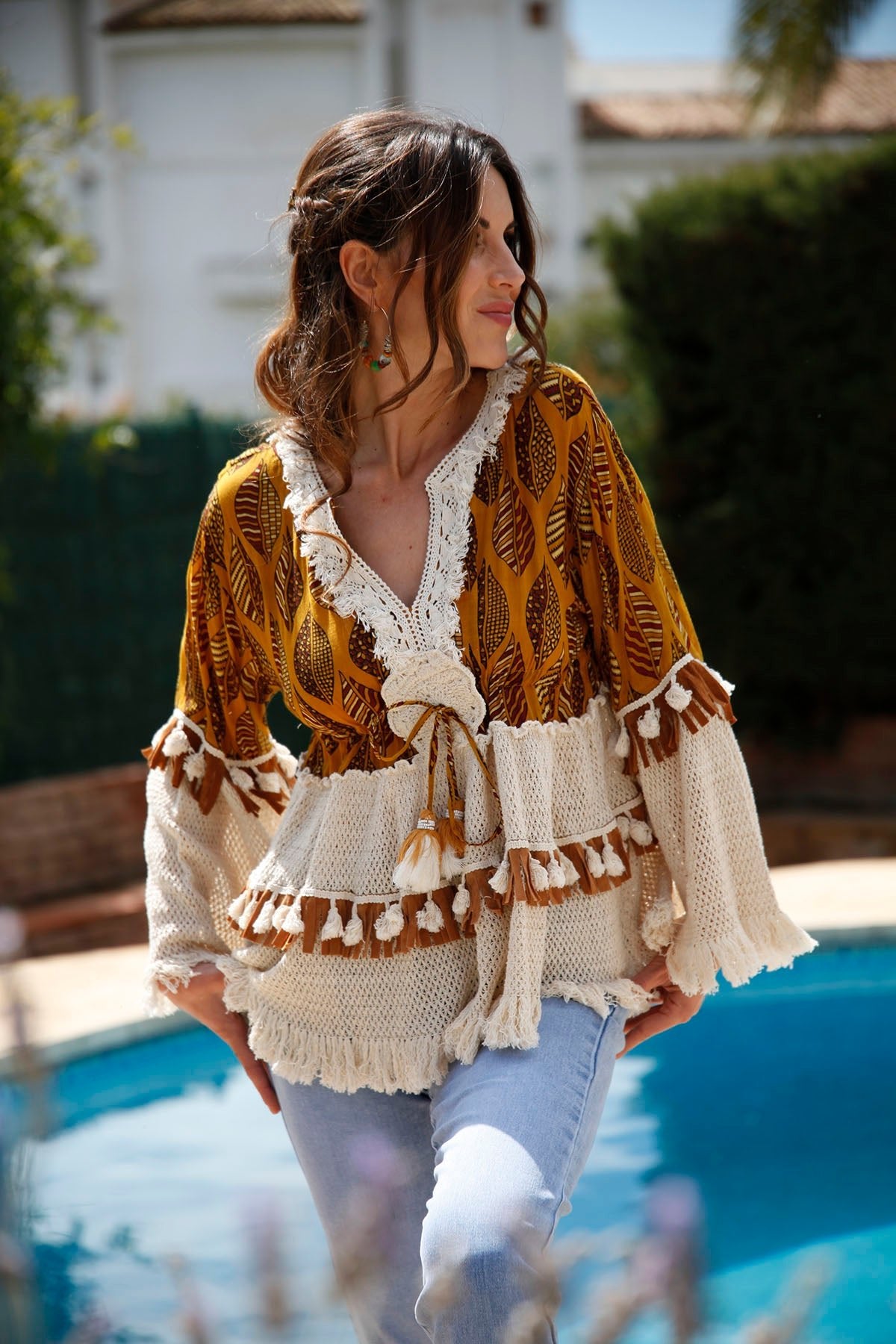 Morocco Golden Leaf Fringe Top - bestacaiberryselect