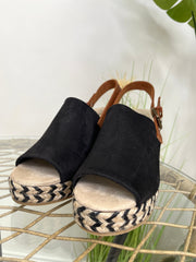 Open-Toe Espadrille Wedges Black - bestacaiberryselect