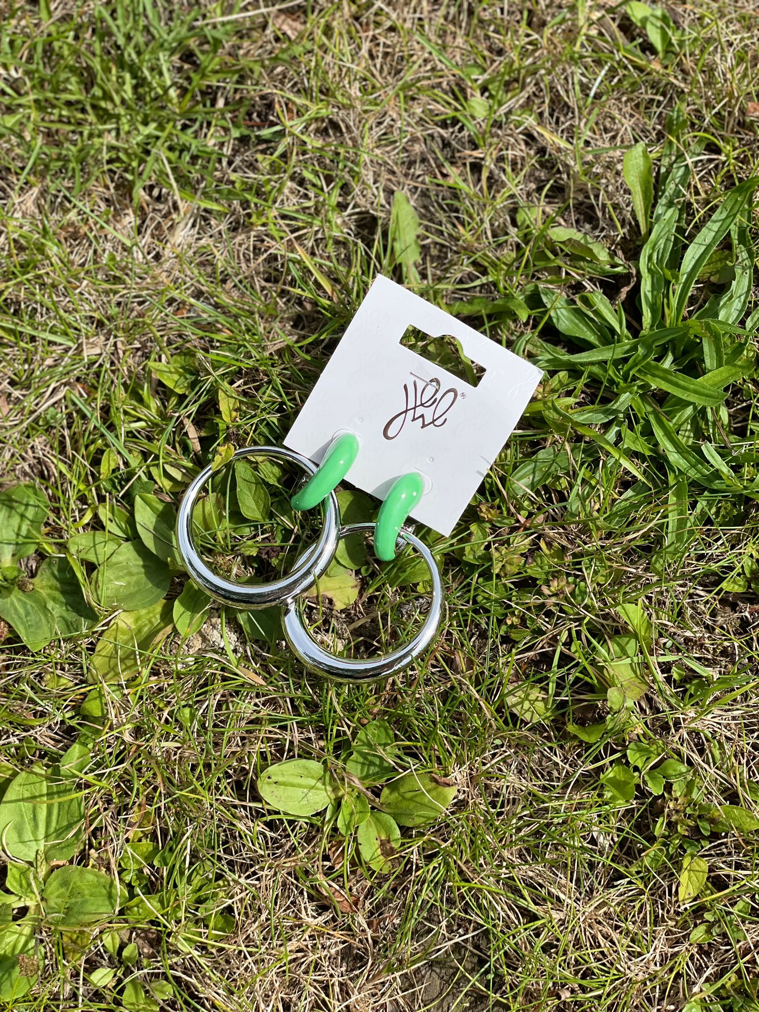 Pastel Green Colour Block Hoop Earrings - bestacaiberryselect