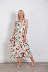 Vanilla Hibiscus Floral Shirred Dress - bestacaiberryselect